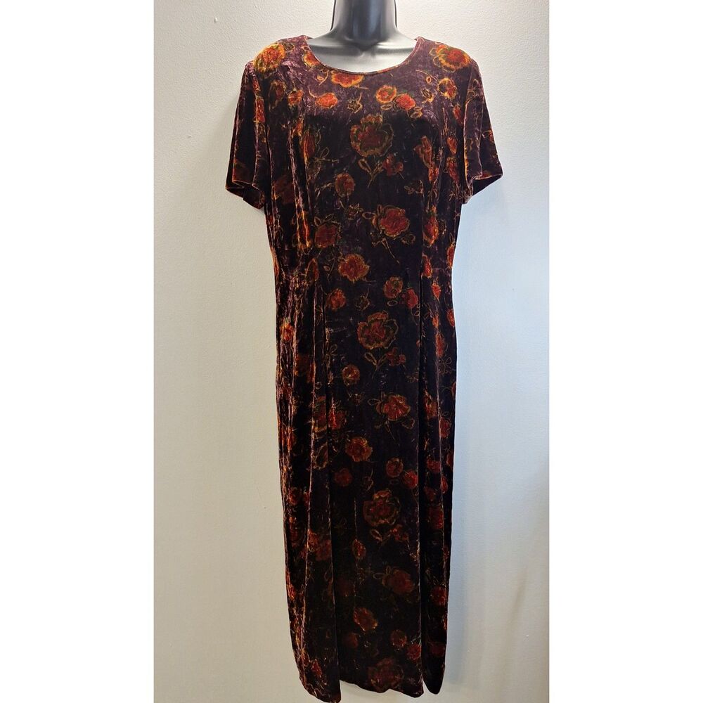 VINTAGE LAURA ASHLEY SILK BLEND BURNOUT VELVET WHIMSY GOTH MAXI DRESS WOMEN 12